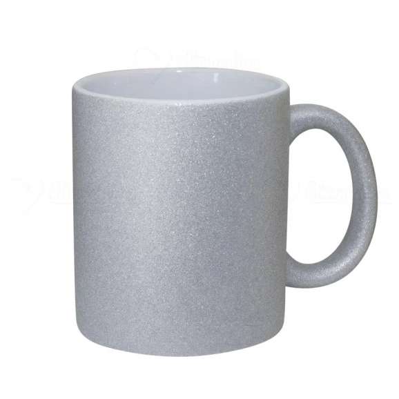Caneca cerâmica glitter prata